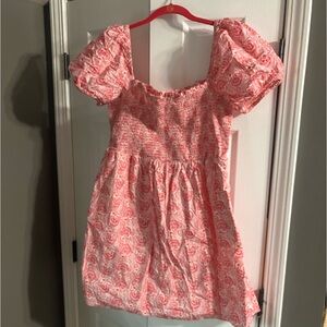 EUC J Crew size XL pink print puff sleeve dress
